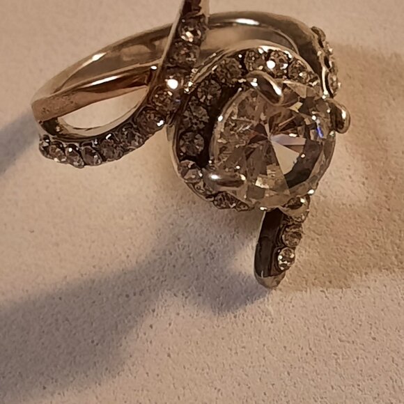 BN Fashion 925 Silver Ring 18K Gold Filled White Topaz - Picture 2 of 2